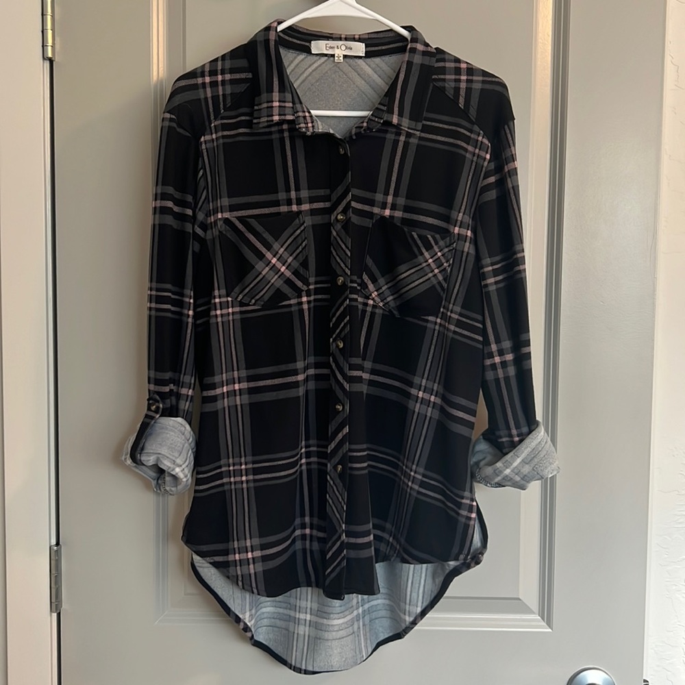 Womens Pink and Black stretchy Flannel